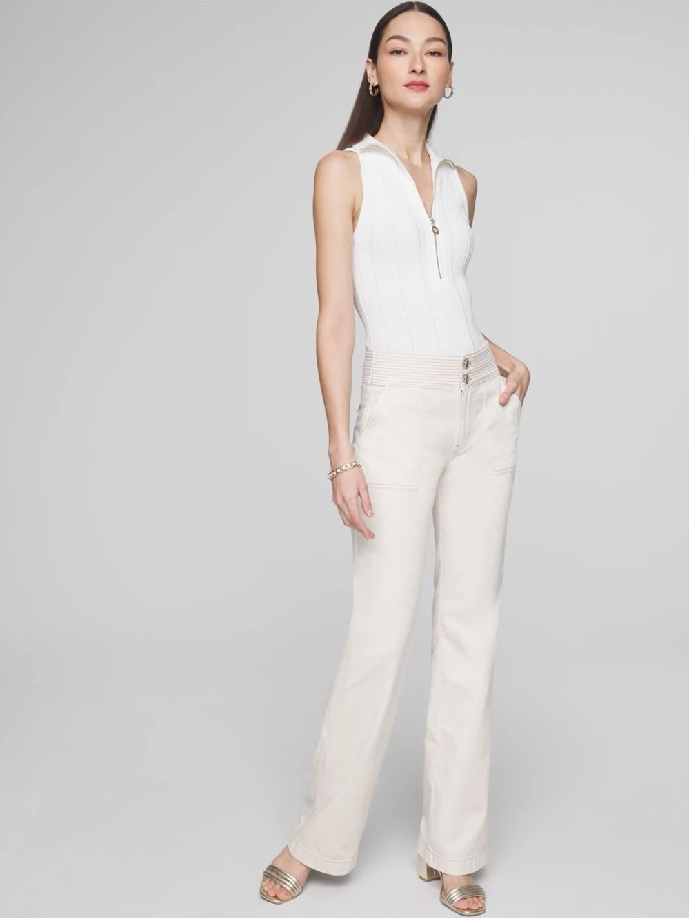 NWT WHBM White House Black Market Extra High Rise Pret Trapunto Trouser in Oat.